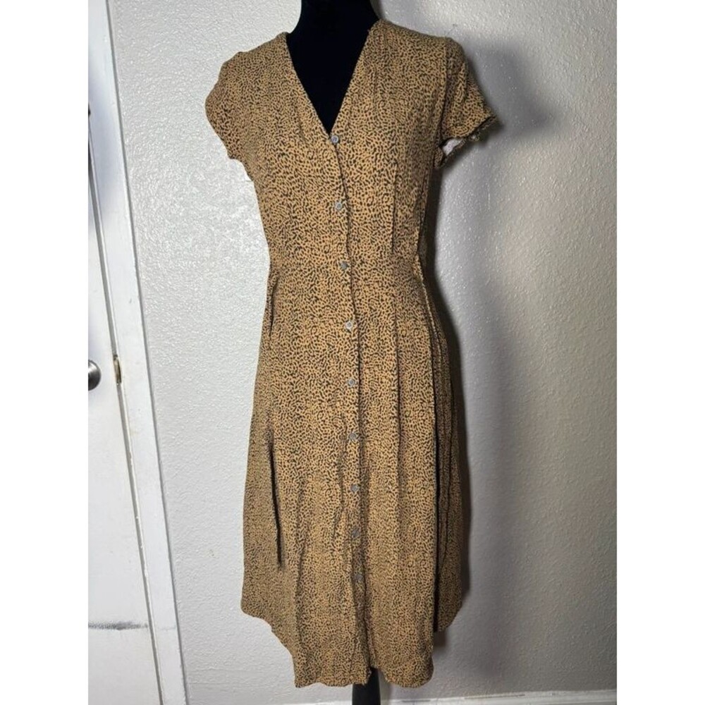 LOFT Womens Animal Print Button Front Midi Shirt Dress Size 2 Petite